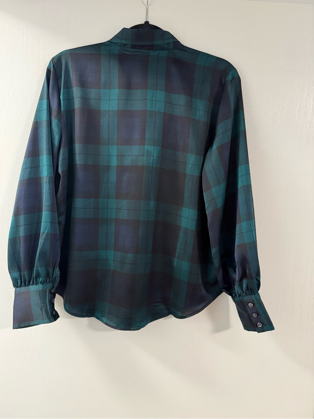 Ann Taylor black watch plaid tie-neck Blouse Size medium - Picture 3 of 6